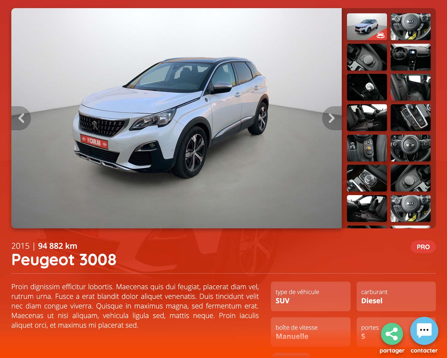 screen mycarlab page partage 360 photos voiture carlab peugeot 3008